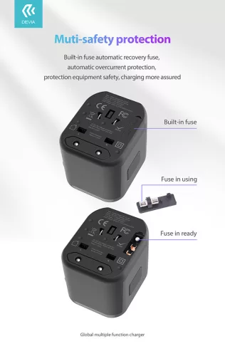 Devia többfunkciós globális hálózati töltő utazó adapter (UK/EU/USA/USA/Japán/AU)