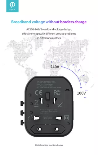 Devia többfunkciós globális hálózati töltő utazó adapter (UK/EU/USA/USA/Japán/AU)