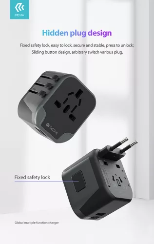Devia többfunkciós globális hálózati töltő utazó adapter (UK/EU/USA/USA/Japán/AU)